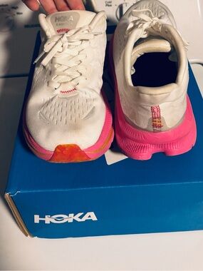 Hoka Women's White Running Shoes with Pink Soles